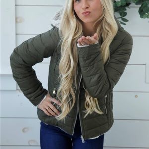 Olive Sherpa puffer jacket